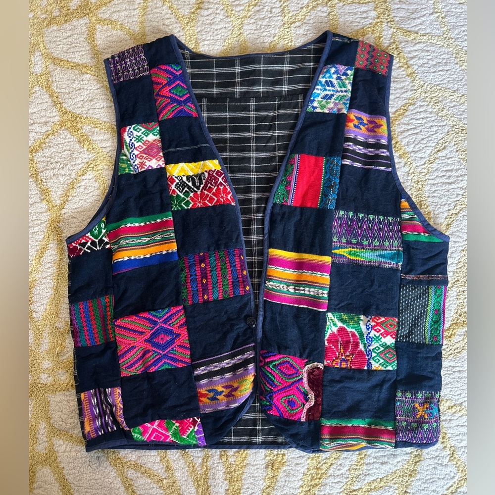 VINTAGE HANDMADE Southwestern Aztec Style Patchwork Vest‎